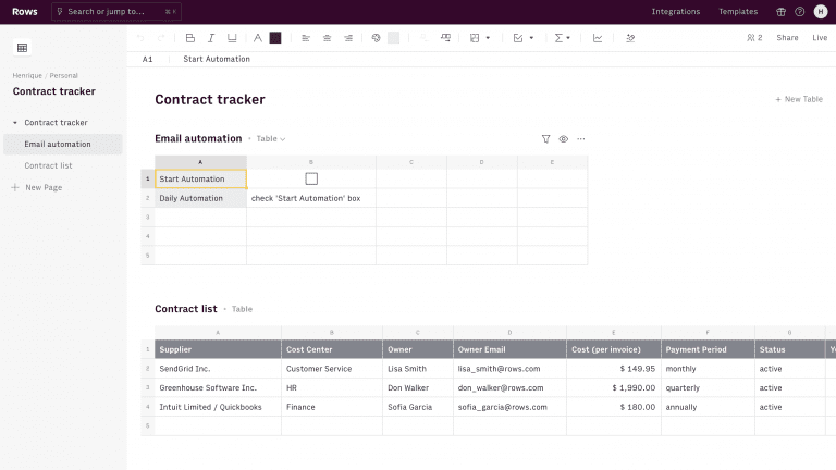 Rows Contract tracker template Template Road