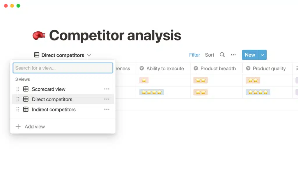Notion Competitive Analysis template