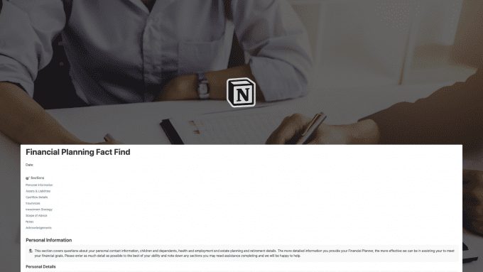 Notion Financial Planning Fact Find Template