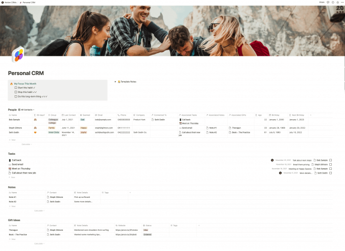 Notion Personal CRM Template Scroll
