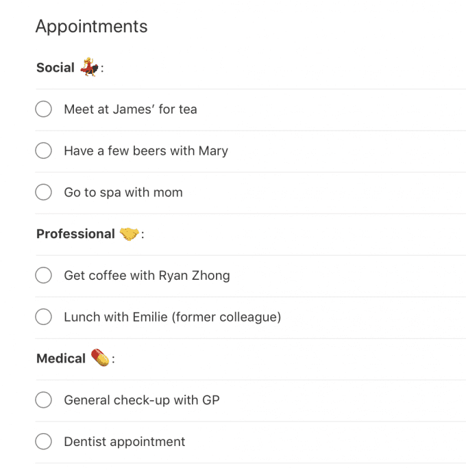 personal appointments