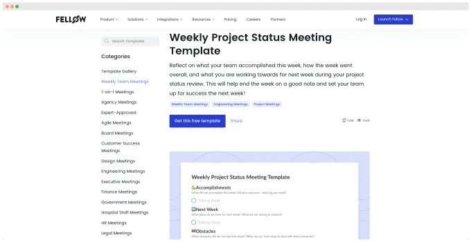 Fellow - Weekly Project Status Meeting Template