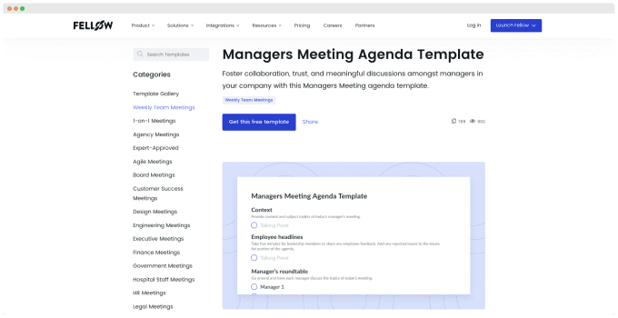 Fellow - Managers Meeting Agenda Template