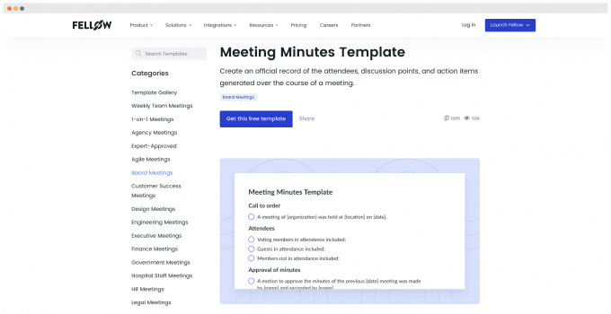 Fellow - Meeting Minutes Template