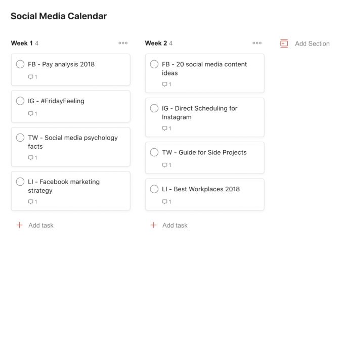 todoist template social media calendar