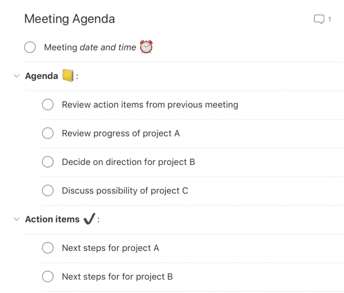 work meeting agenda